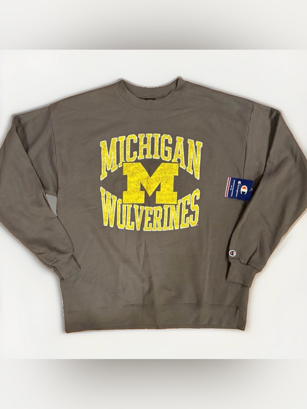 Champion U Of M Michigan Wolverines Maize  Gray Colligate Sweatshirt Crewneck L